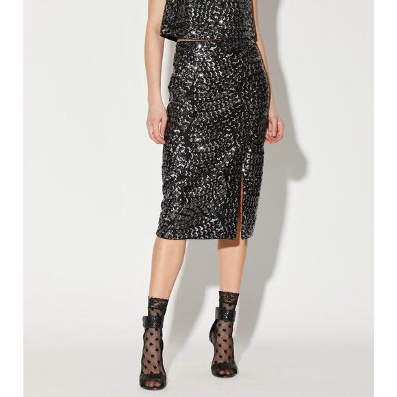 NWT Walter Baker Josette Sequined Skirt Gatsby New Year  Black/ Silver Size 12 - Picture 1 of 11